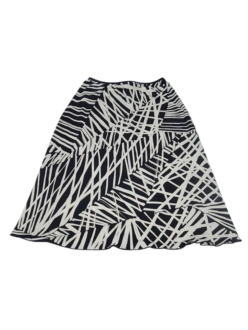 Vintage Wrapper Y2K Abstract Graphic A-Line Midi Skirt Black White Line Print
